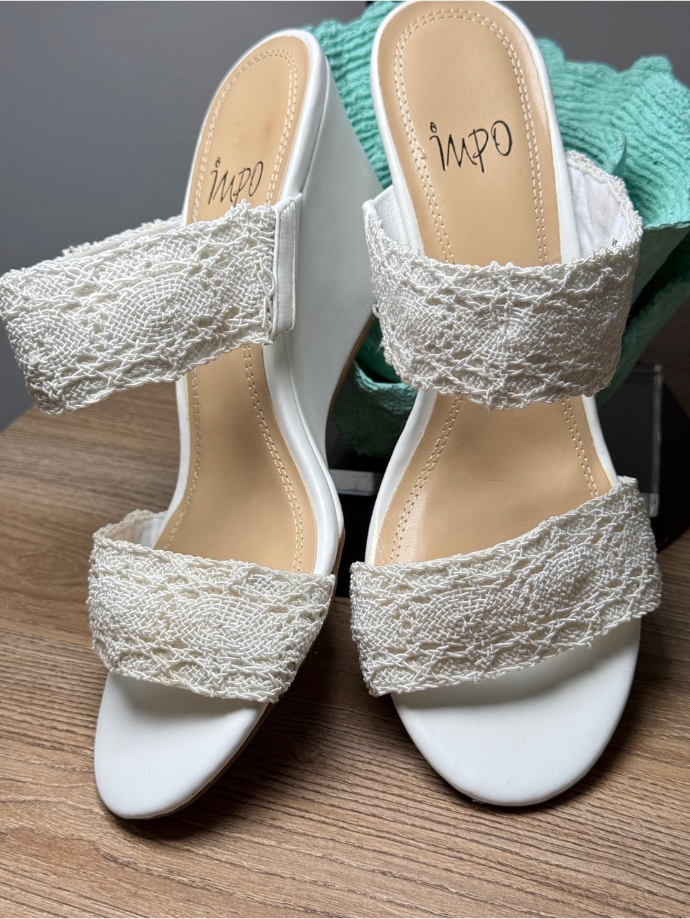 NWOT Impo Crochet Lace Double-Strap Wedge Sandals Size 8M